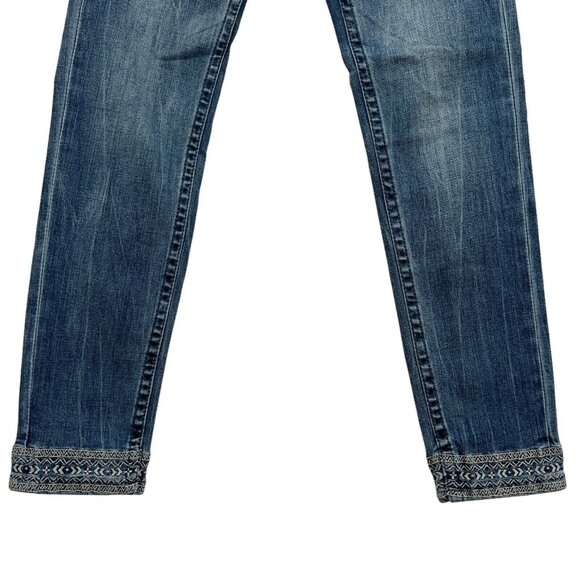 NWT GRACE in LA Women Embroidered Skinny Low Rise Stretch Blue Denim Jeans Sz 25 - Picture 7 of 12